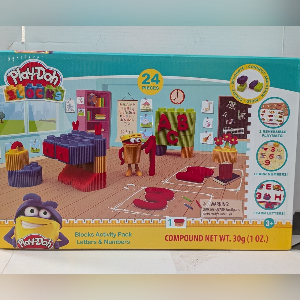 Play Doh Blocks-activity pack-24 Pieces-letters and Numbers Set-by bildo-New